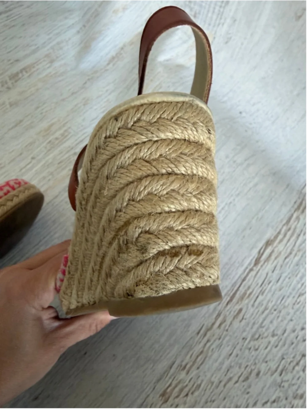 Women's Lands' End Pink Beige Patterned Espadrille Wedges 7.5